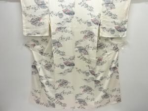 未使用品　扇面に草花模様小紋着物